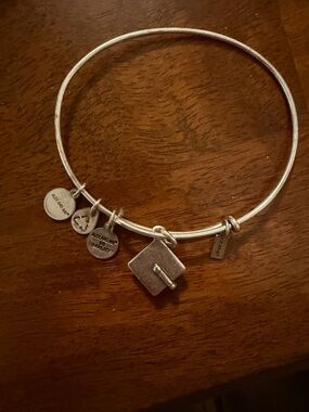 Silver Graduation Cap Charm Bangle Bracelet